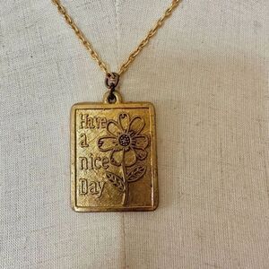 gold tone vintage Have a Nice Day pendant necklace